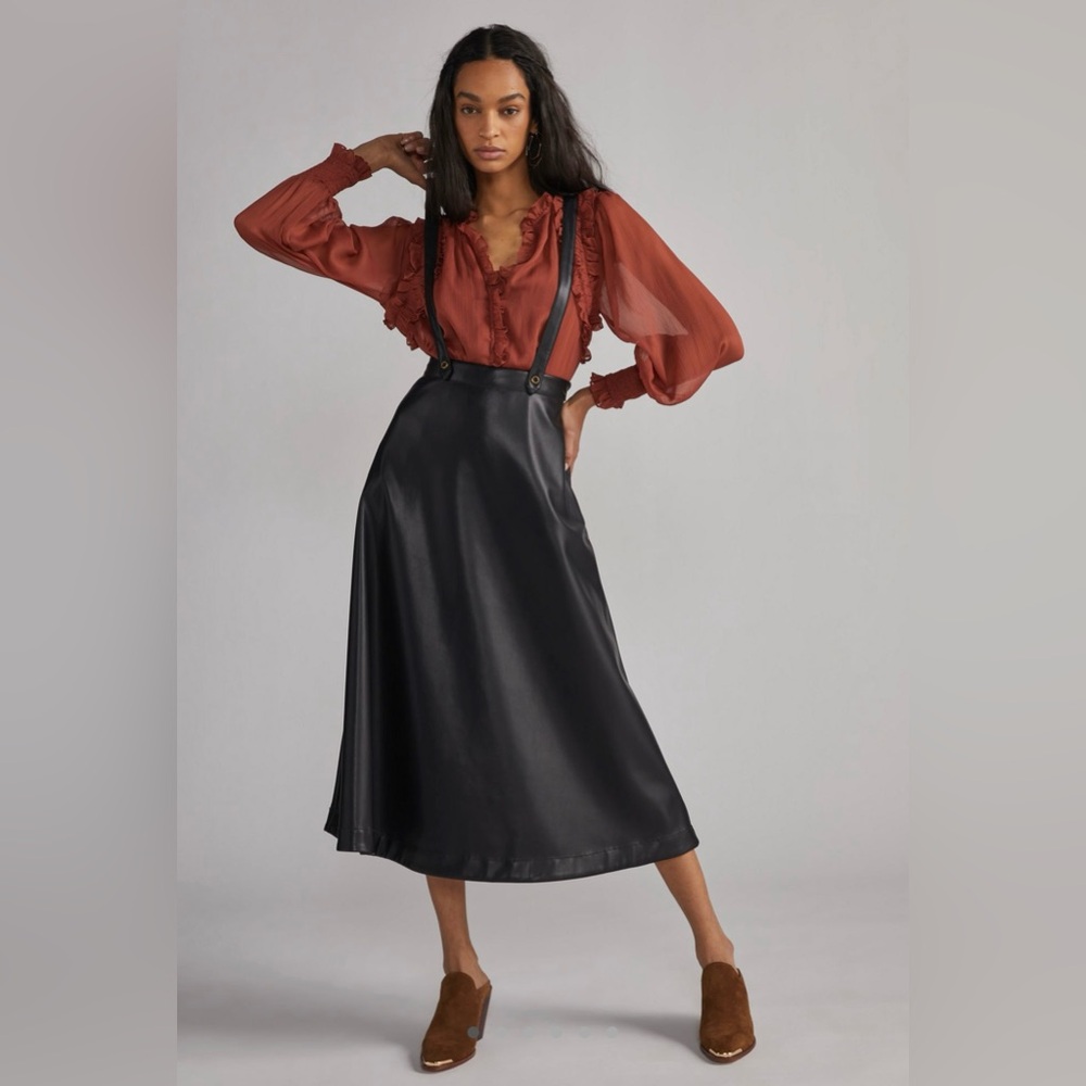 NWT Anthropologie Faux Leather Pinafore Skirt